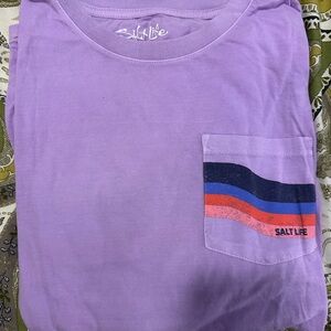 Salt Life Lavender long sleeve Tee with Striped Pocket